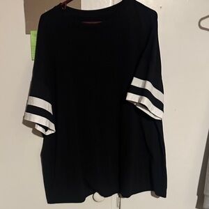 Amazon Black Tee with White Striped Sleeves